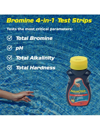 Aquachek rouge 4 en 1 BROMINE (x50 bandelettes) pour piscines et spas